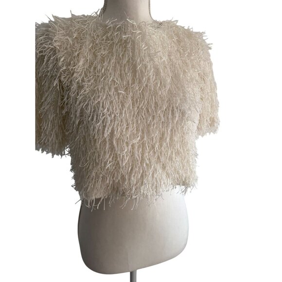 GRACIA Fuzzy Winter White Crewneck Scuba Top Size Small - Picture 5 of 8